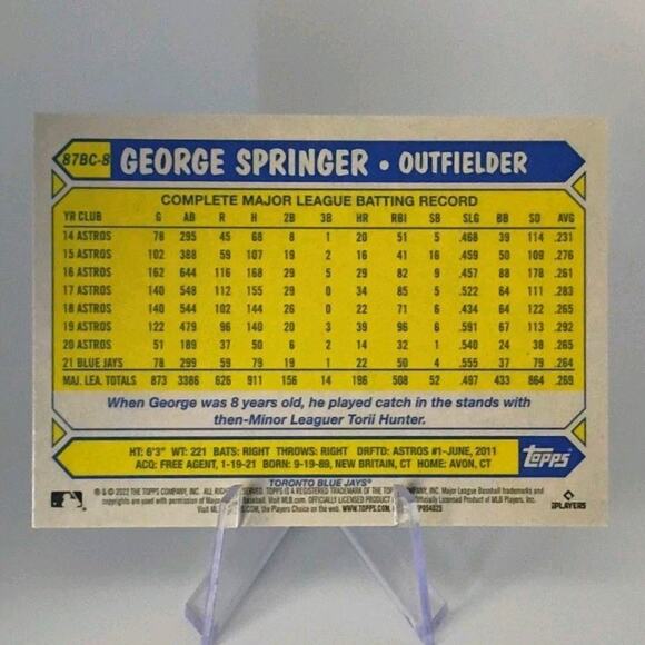 2022 Topps Chrome - 1987 35th Anniversary REFRACTOR George Springer #87BC-8 - Picture 3 of 4